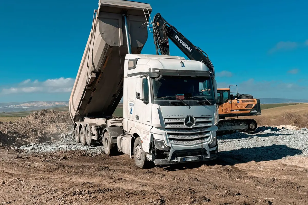 Dump truck at a job site